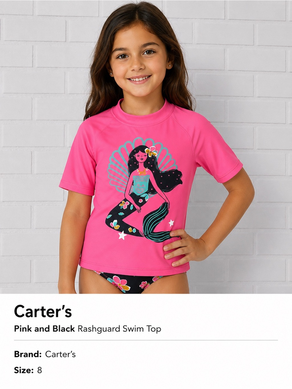 Carter's Pink and Black Rashguard Swim Top/size 8